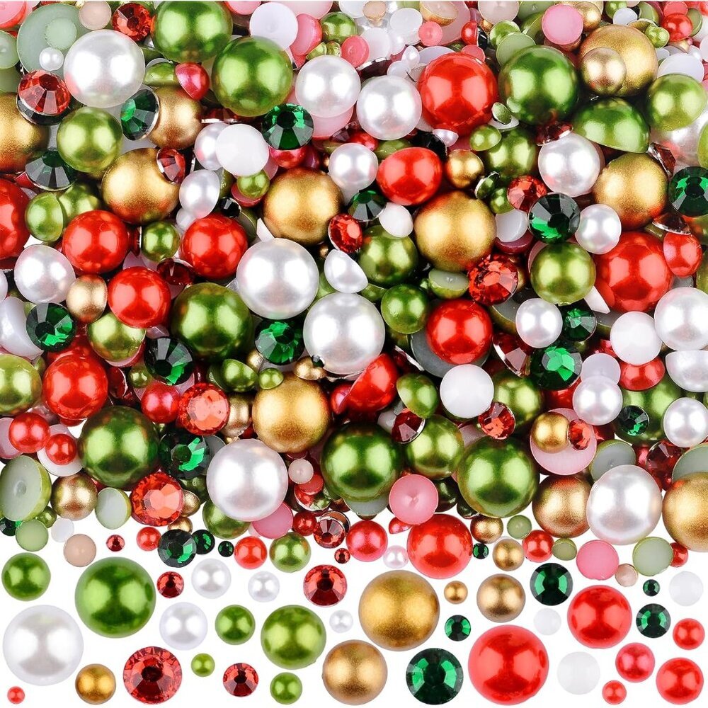 75g Mix Resin Pearls Rhinestones Kit, 3-10mm Half Pearls and 2-6mm Flatback Rhin
